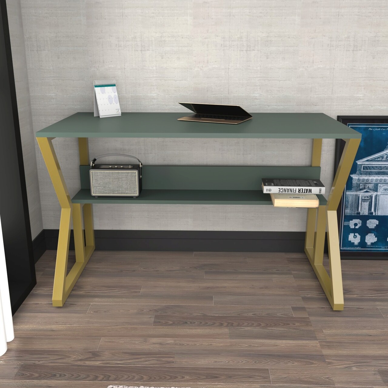 Birou, Hanah Home, Wake, 120x72.8x60 cm, Verde - imagine 7